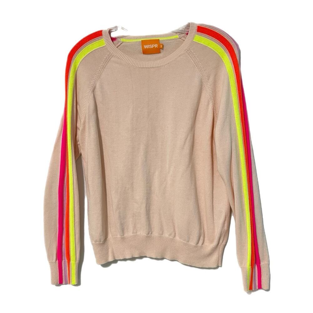 WISPR Womens Sweater M Pink Rainbow Stripes Long Sleeves Cotton Silk Blend